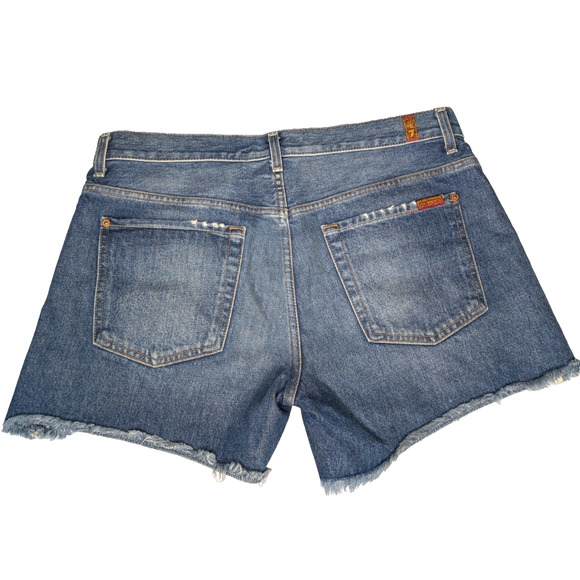 7 For All Mankind Womens Distressed Cut Off Dark Denim Frayed Hem 5" Shorts 31 - Picture 3 of 6